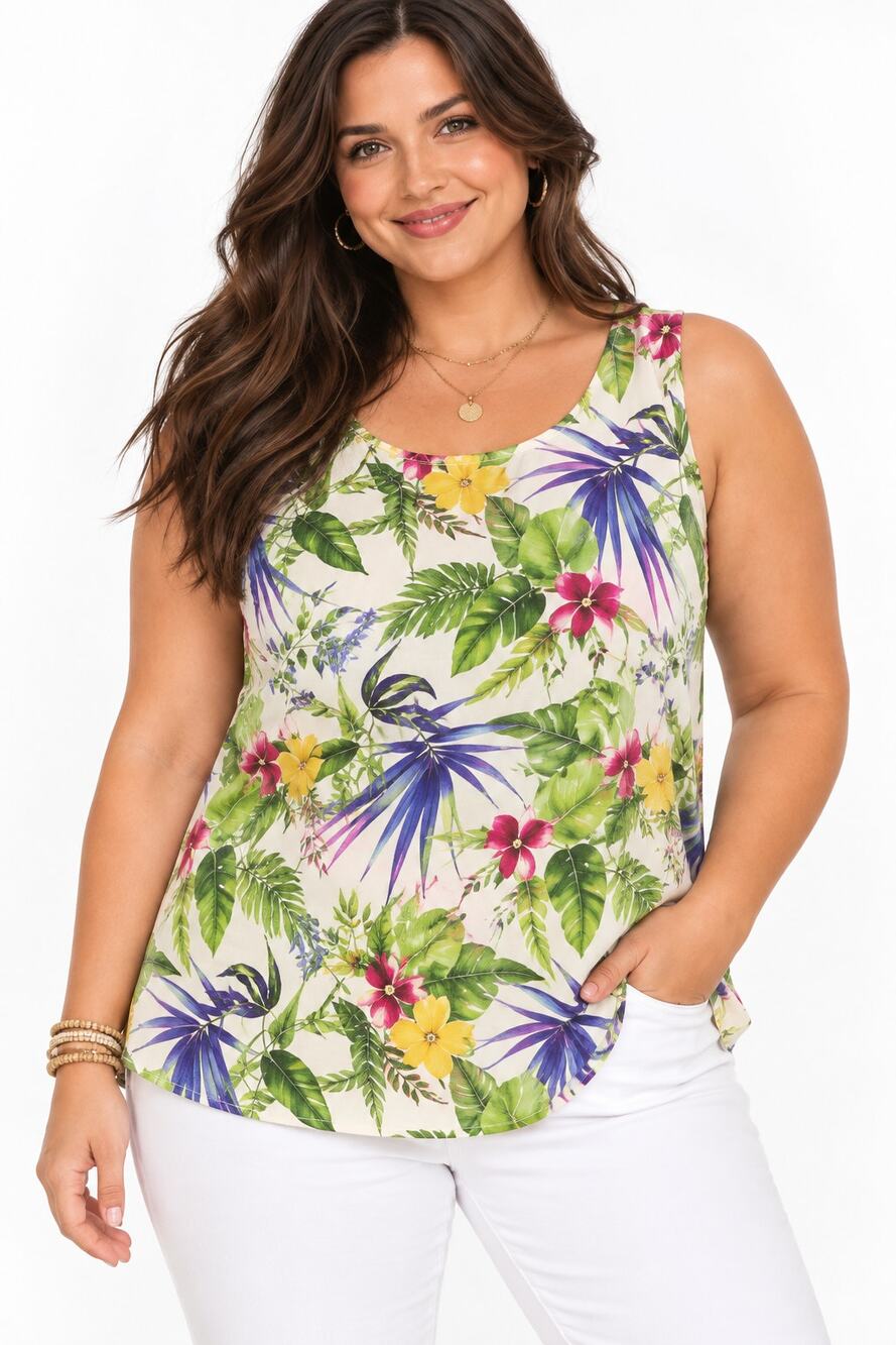 Saint Tropez West Tropical Tank Womens Size 3X Colorful Aloha Floral Top